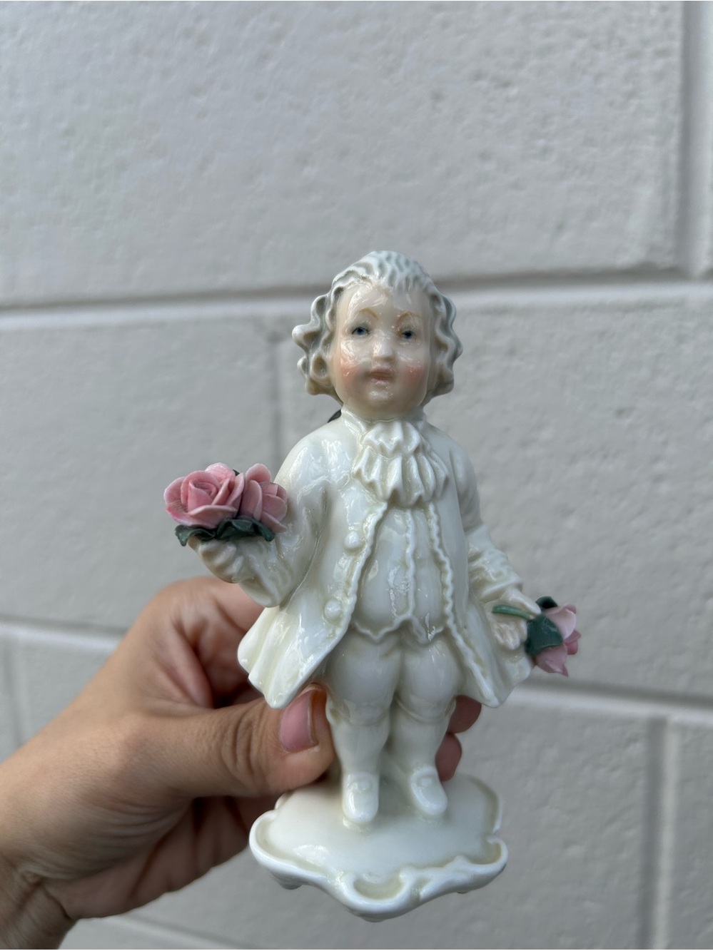 Karl ENS Boy with Flowers Roses Handpainted Vintage Porcelain Figurine home art